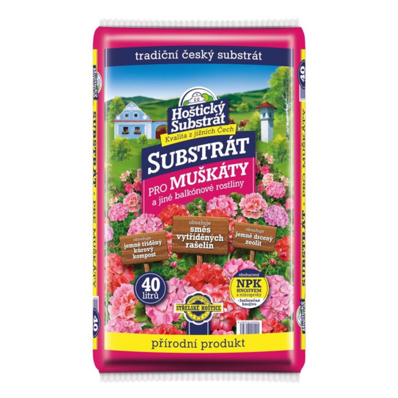 Hoštický Substrát na muškáty a balkónové kvety 40l