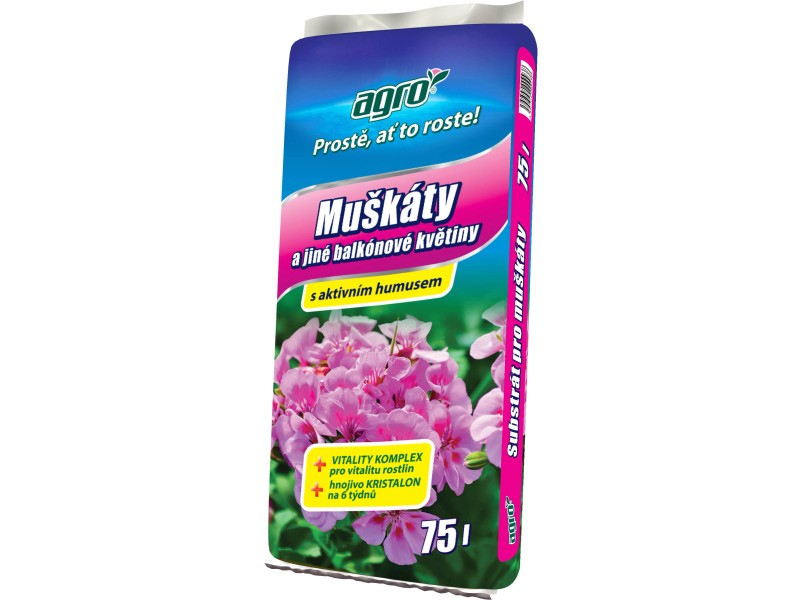 AGRO Substrát na muškáty a iné balkónové kvety 75l