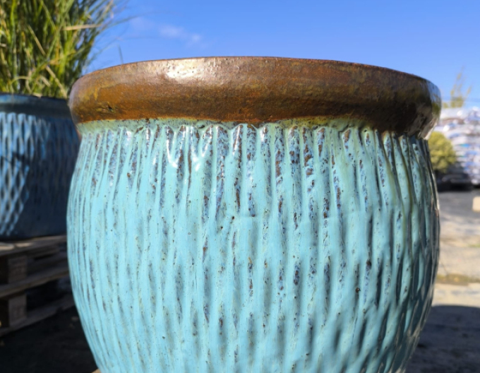 Kvetináč keramický L - tyrkysový dekor